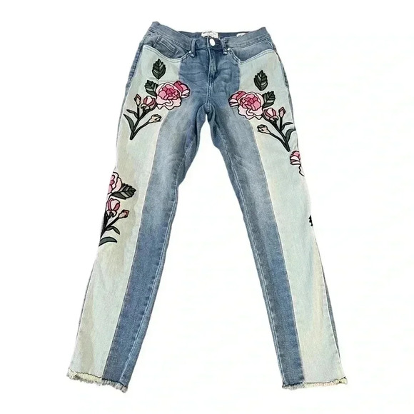 William Rast Floral Embroidered Two Tone Ankle Skinny Jeans Women’s size 27 - Picture 1 of 16